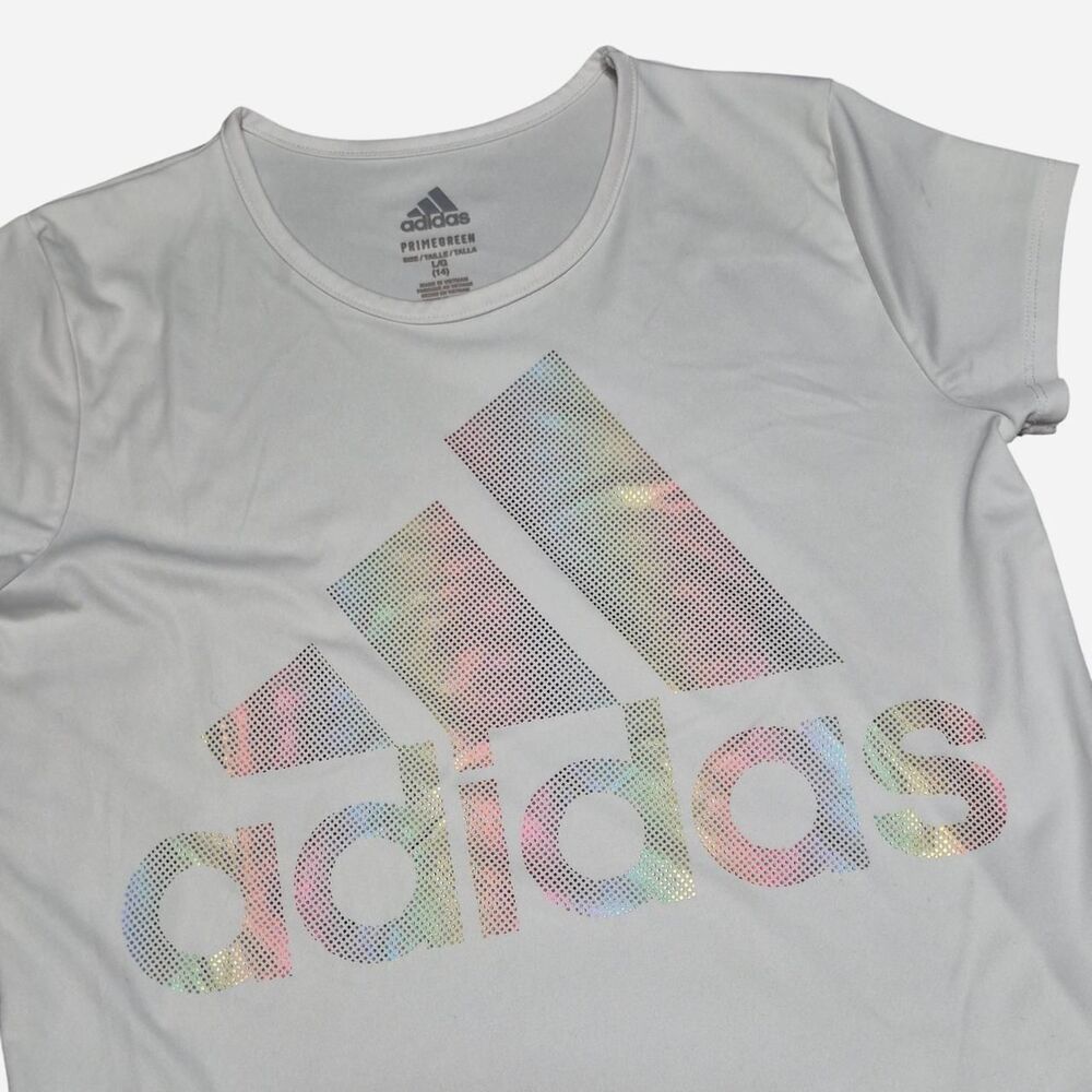 Adidas Girls White Iridescent T-shirt